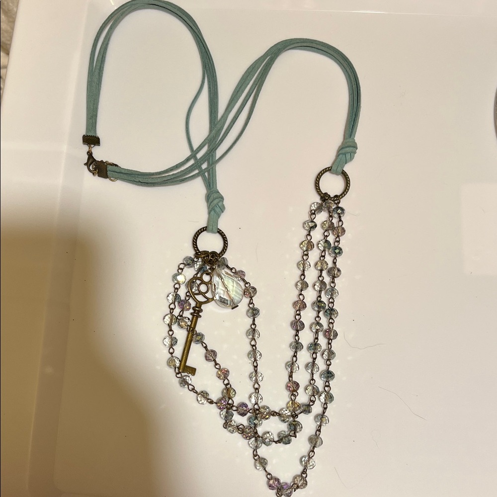 Crystal Key Multi-Strand Key Pendant Necklace